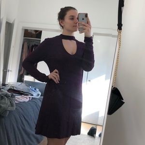 Express eggplant cut out neck dress